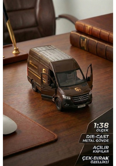 Kinsmart Mercedes Benz Sprinter Ups Kargo Aracı Metal Model Araba Çek Bırak 12 Cm