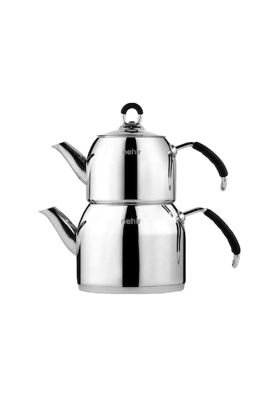 Nehir Modern Orta Boy Çelik Çaydanlık Takımı 2 L / 1L Gri