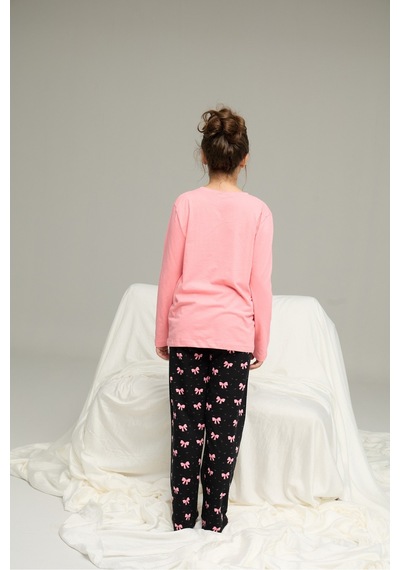 Siyah İnci Pamuklu Bisiklet Yaka Örme Pijama Takım25241132 Somon