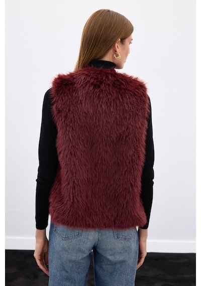 Sateen Kolsuz Uzun Yelek - Bordo-136640 Bordo