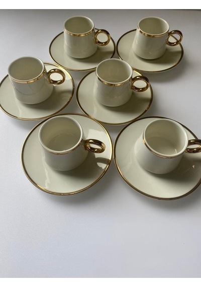 Tr-2425 Porselen Kahve Takımı Beyaz - Gold