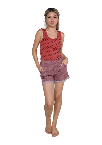 Akbeniz Kadın Kalın Askılı Şortlu Pijama Takım 3630 Bordo