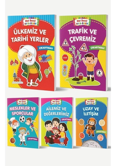 Okul Öncesi Boya Öğren Çıkartmalı Çocuk Kitapları Seti - 5 Kitap