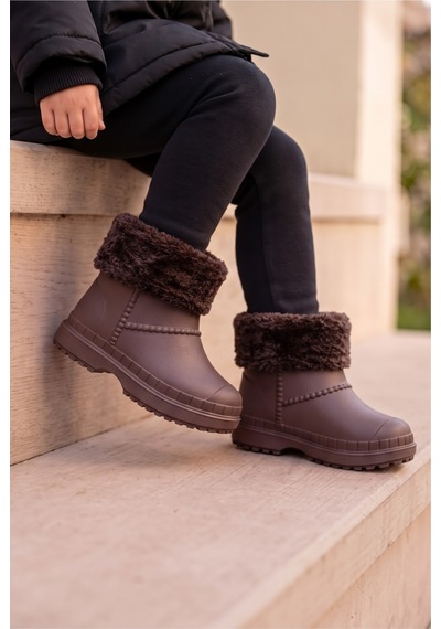 Çocuk Unisex İçi Kürklü Yağmur Çizmesi Kahverengi