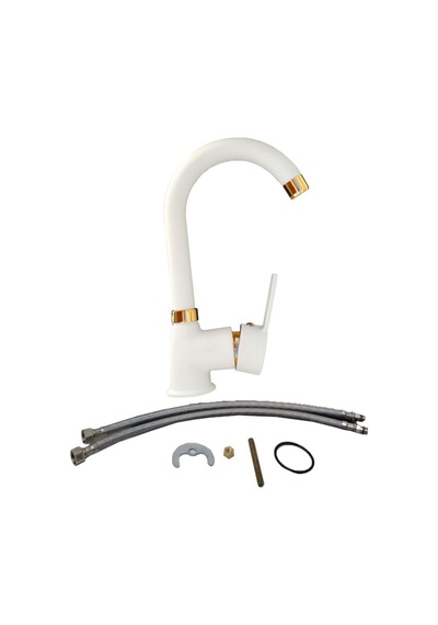 Beyaz Altın Lüks Lavabo Bataryası Delta Beyaz Gold Lavabo Musluk Gold