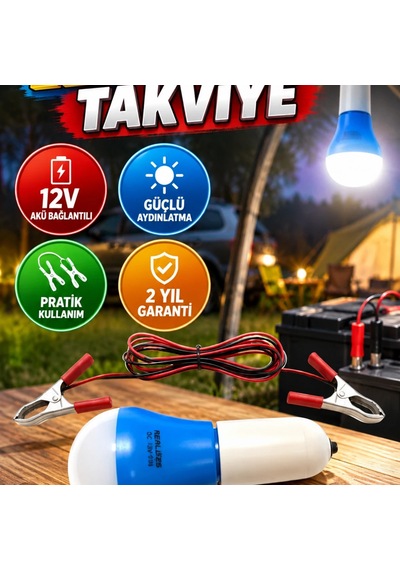 12v Kablolu Led Ampul Anahtarlı Akü Bağlantılı Aydınlatma