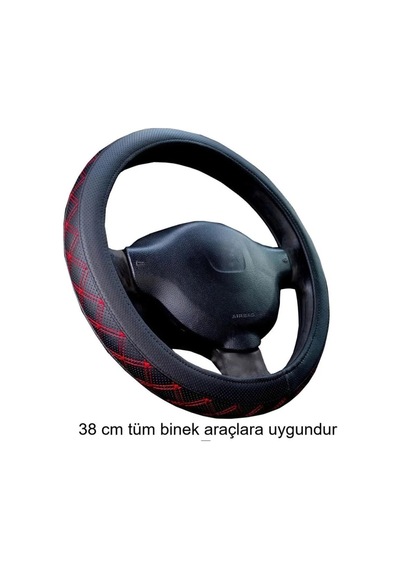 Direksiyon Kılıfı Siyah 38 Cm Geçmeli Binek Araçlara Kırmızı Nakışlı Diğer