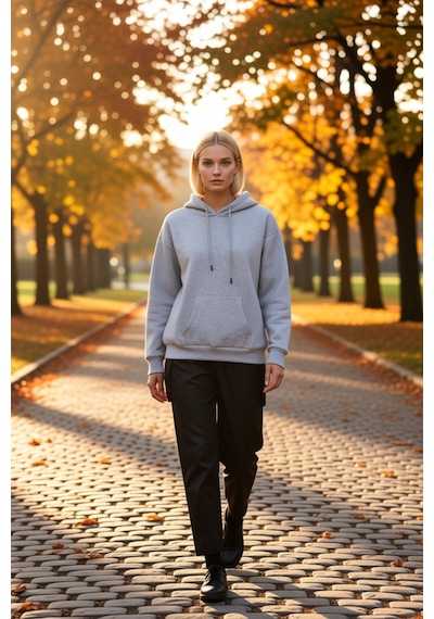 Benerly Kadın Kapüşonlu Düşük Kol Oversize Sweatshirt Fonksiyonel Dayanık Gri Melanj