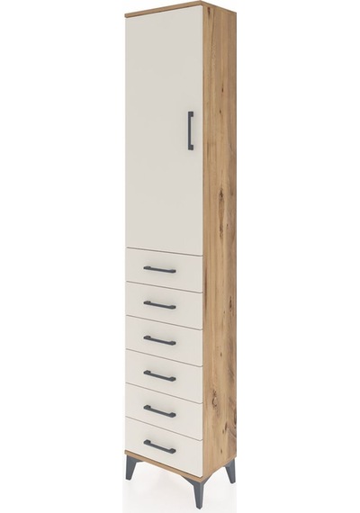 Arges Dolap 3 Raflı 6 Çekmeceli Tek Kapaklı 44x30x221 Çam-aytaşı Çam
