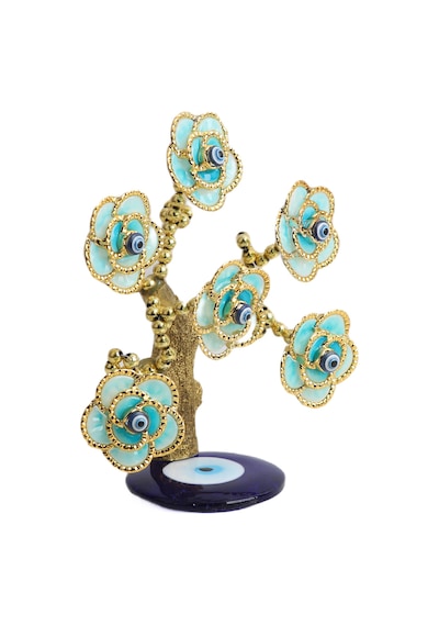 Feng Shui Nazar Boncuğu Çiçeği Hayat Ağacı Biblo Servet Çakra Şans Ağacı Mavi Göz Gül Ağacı 15 Cm. 44630224