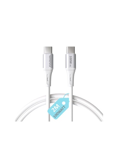 Type C-c, 2metre, 100watt Pd Hızlı Şarj Kablosu, Wahoo 1ad X 2metre Beyaz