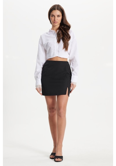 Tudors Kadın Slim Fit Dar Kesim Yırtmaç Detaylı Likralı Siyah Etek-50879