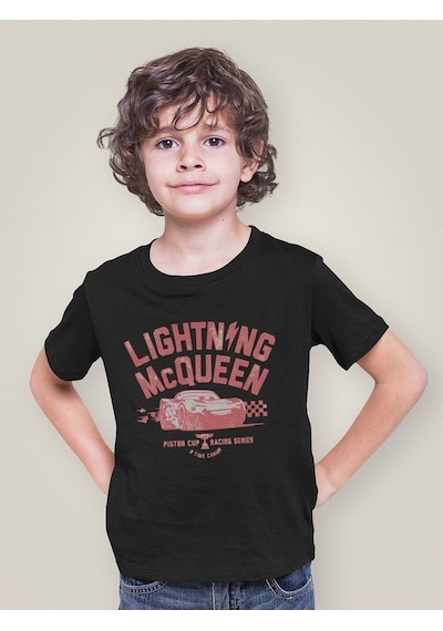 Sevbano Lightning Mcqueen Baskılı Unisex Arabalar Şimşek Mcqueen Çizgi Fi SIYAH