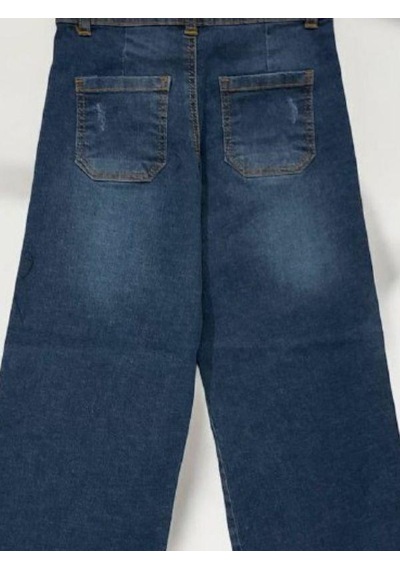 Çikoby Kız Çocuk Yüksek Bel Lycralı Yumuşak Dokulu Bol Paça Kot Pantolon-14814 Mavi