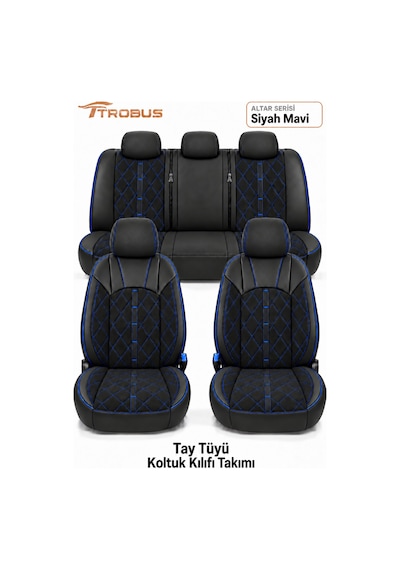 Dacia Jogger 2022+ Uyumlu Altar Serisi Tay Tüyü Oto Koltuk Kılıfı Siyah Mavi