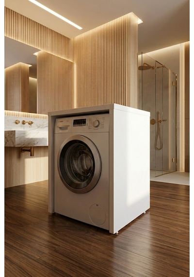 Maya Çamaşır Makinesi Dolabı 36 Mm Kalınlaştırmalı Mdf Çok Amaçlı Banyo Dolabı Beyaz