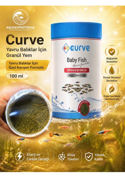 Curve Yavru Balıklar Için Granül Yem - 100 Ml - Özel Karışım Formüllü - Omega 3 - Vitamin C - Protein Içerikli Balık Yemi