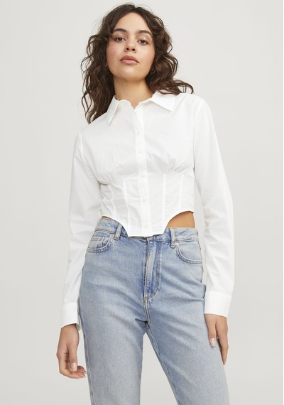 Jack & Jones Kadin Uzun Kollu Gömlek Korse - Annie 12253309 Blanc De Blanc Beyaz