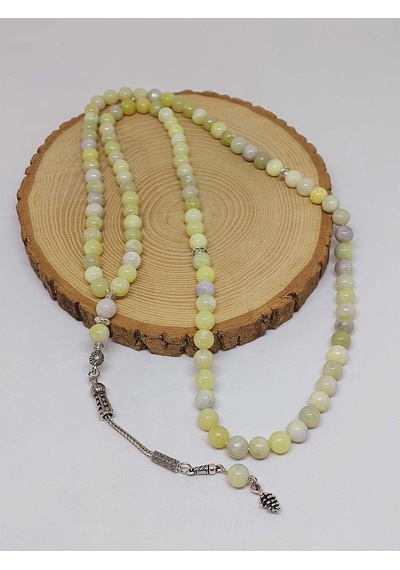 Peridot Zebercet Taşı Yeşil-beyaz Alacalı 99luk Tesbih 8mm 231