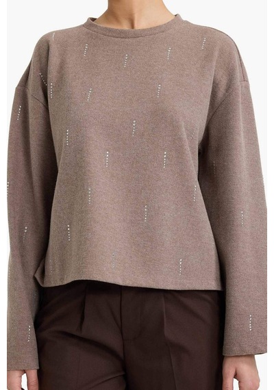 Defacto Relax Fit Bisiklet Yaka Uzun Kollu Tişört G7716ax25wnbn570 Kahve-bn570