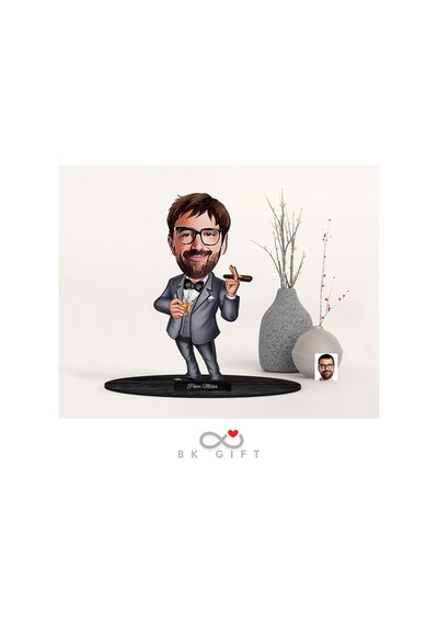 BK Gift Kişiye Özel Erkek Patron Karikatürlü Ahşap Biblo-3