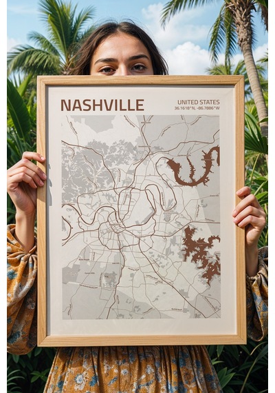 Nashville Abd Haritası Çerçeveli Tablo Lüks Salon Ofis Duvar Dekorasyonu Hediyelik Tablo Kayın