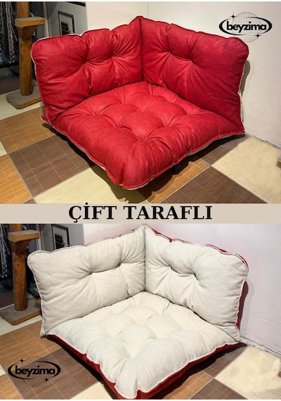 Yer Minderi Çift Taraflı Köşe Minder Renkli Minder Kırmızı