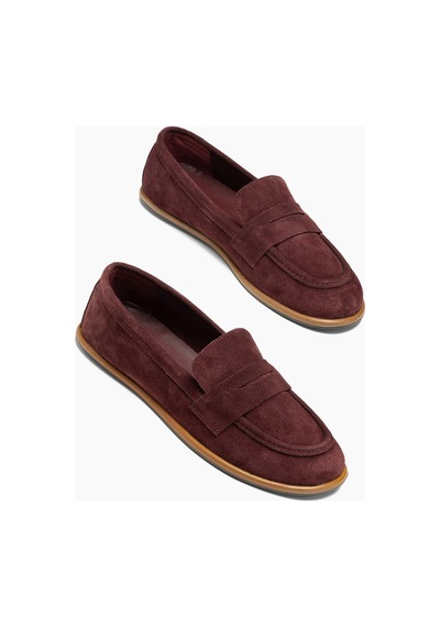 Cara Hakiki Deri Bordo Süet Kadın Loafer Ayakkabı