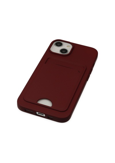 iPhone Uyumlu 14 Plus Kılıf Kelvin Kartvizitli Silikon - Bordo Düz Renkli
