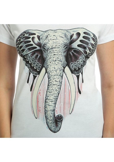 Bant Giyim - Elephant Fil Beyaz Kadın T-Shirt Tişört