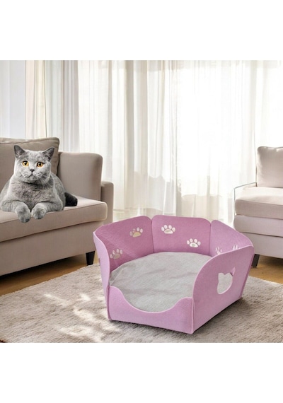 Kedi Yatağı Yuvası Evi Minderli Taşınabilir 3 Mm Keçe Altıgen Tasarım Yuva+minder Pembe