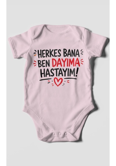 Morivokids Herkes Bana, Ben Dayıma Hastayım Kısa Kollu Bebek Body %100 Pamuk Bebe Pembe