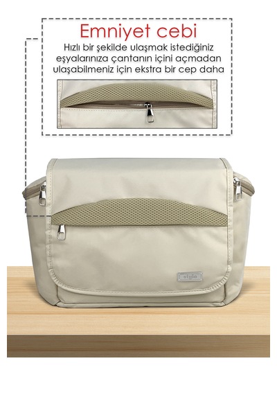 Stylo Stroller Bag Bebek Arabası ve Omuz Çantası X Pro Termos Bölümlü Bej