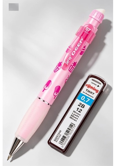 0.7 Mm Serve Deep Uçlu Kalem + 0.7 Rotring Uç Seti Tatlı Serisi Pembe