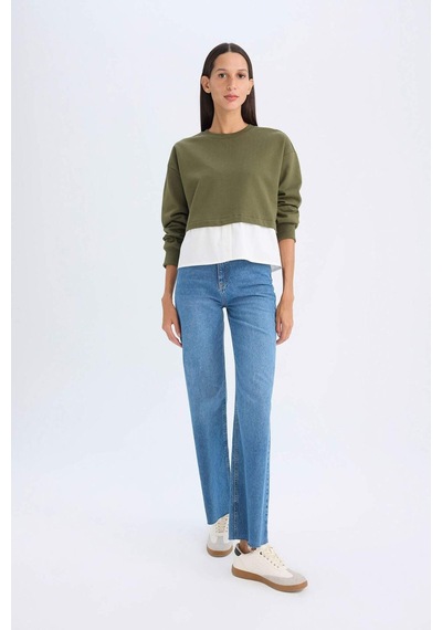 DeFacto Relax Fit Bisiklet Yaka Etek Ucu Detaylı Basic Düz Sweatshirt D5620AX24AUKH447