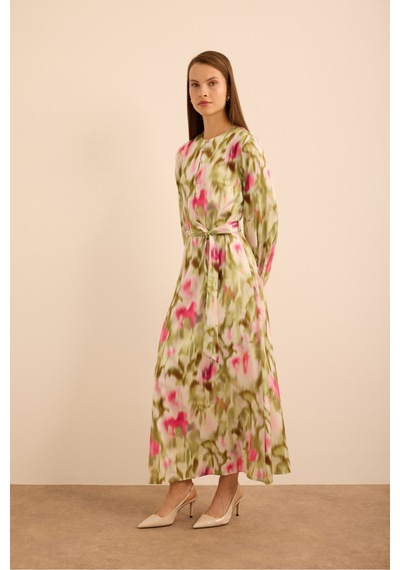 Aker Batik Desenli Elbise Pembe Pembe