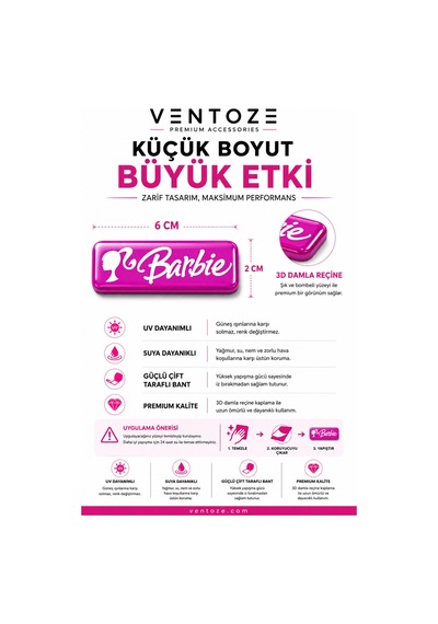 Barbie Damla Etiket 3d Reçine Logo Sticker Oto Araç İçi Dekoratif Aksesuar 6x1,5 Cm