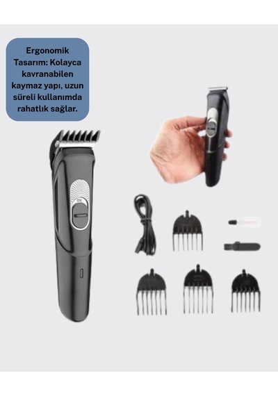 Taşınabilir Şarjlı Saç Sakal Tıraş Makinesi 3 Taraklı, Sessiz Ve Ergonomik