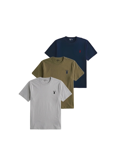 Genius Store Erkek Siyah Tişört %100 Pamuk Süprem Basic Tişört Bisiklet Yaka Nakışlı T-shirt Erkek-3lü Gri-haki-lacivert