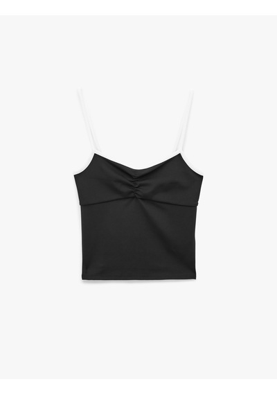 Koton Renk Kontrastlı Slim Fit Büzgülü İnce Askılı Spor Atlet Siyah 7wak30033nk