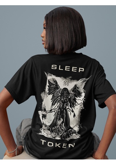 Özel Tasarım Sleep Token Sırt Baskılı Unisex Oversize Rock Metal Siyah