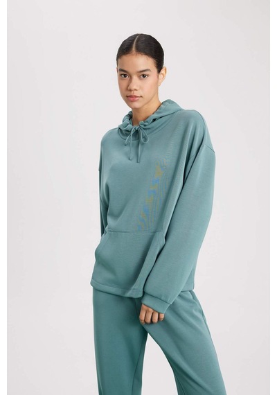 DeFacto Fit Oversize Geniş Kalıp Premium Kapüşonlu Kanguru Cepli Sporcu Kadın Sweatshirt - Yeşil B5206AX24SPGN1191