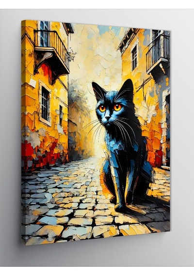 Kanvas Tablo Sokak Ve Siyah Kedi 50cmx70cm