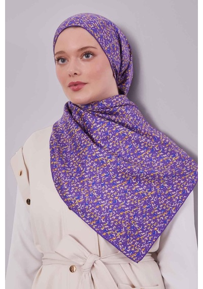 Levidor Mini Yazı Detayi Twill İpek Eşarp-0926 Lila