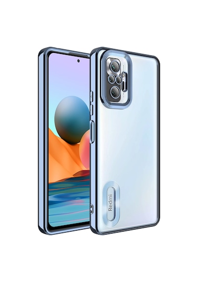 Fibaks Redmi Note 10 Pro Uyumlu Kılıf Kamera Lens Korumalı Şeffaf Renkli Logo Gösteren Parlak Kapak Mavi
