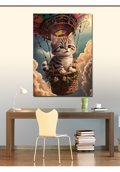 Kanvas Tablo Balon Turu Yapan Kedi 100cmx140cm