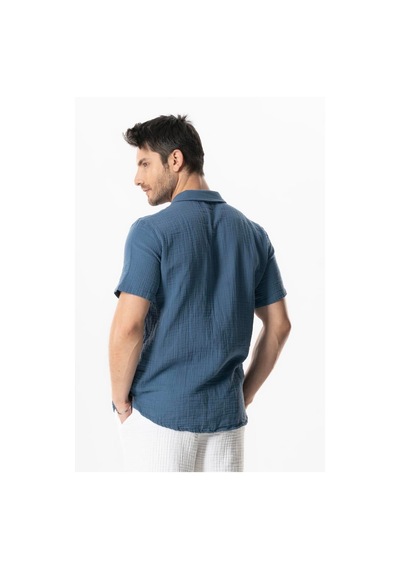 Kısa Kol Polo Yaka Müslin Yazlık Tshirt İndigo İndg Indigo