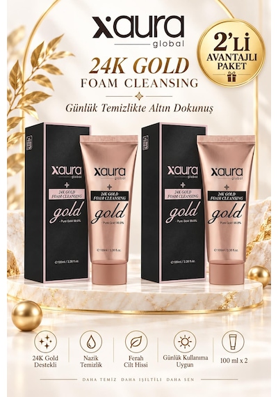 Xaura Global 24k Gold Foam Cleansing 100 Ml 2 Adet