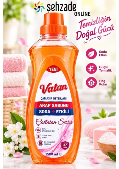 Vatan Çamaşır Deterjanı Arap Sabunu Soda Etkili Beyazlar İçin 1500 Ml