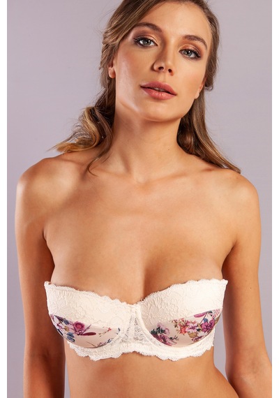 Lenaca Gitana Half Push Up Bra,çiçekli Ekru Straplez Konforlu Ve Şık Sütyen Çok Renkli Lenaca Gitana Half Push Up Bra,çiçekli Ekru Straplez Konforlu Ve Şık Sütyen Çok Renkli